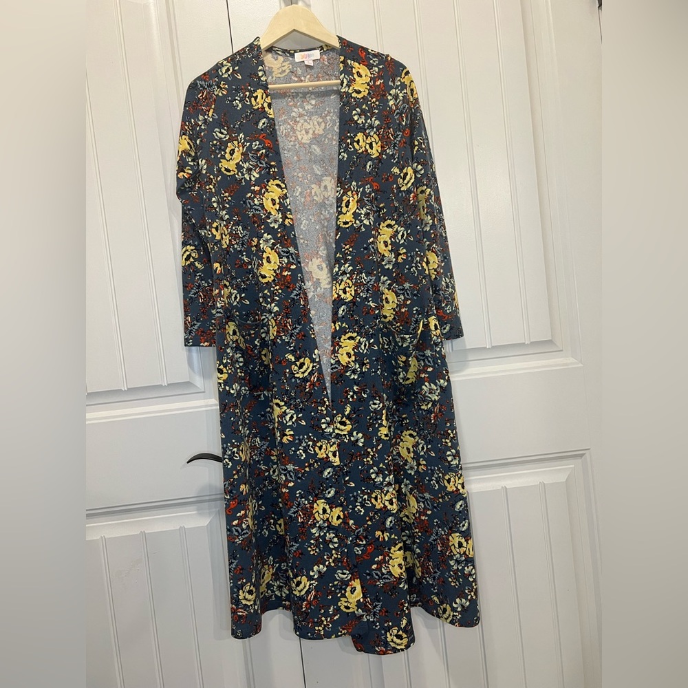 EUC LULAROE PRINTED LONG DUSTER OPEN KIMONO LONG SLEEVES SZ S